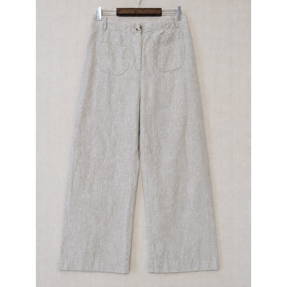 Quince Linen Patch Pocket Wide Leg Pants Womens 8 Flax Beige Minimalist Boho - Picture 2 of 10